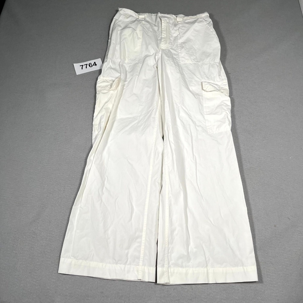 Cotton On Cargo Pants Women 6 White Cotton Wide Leg Flat Front Casual FLAWED